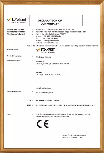 MODÜLATÖR- ENCODER CE BELGESİ